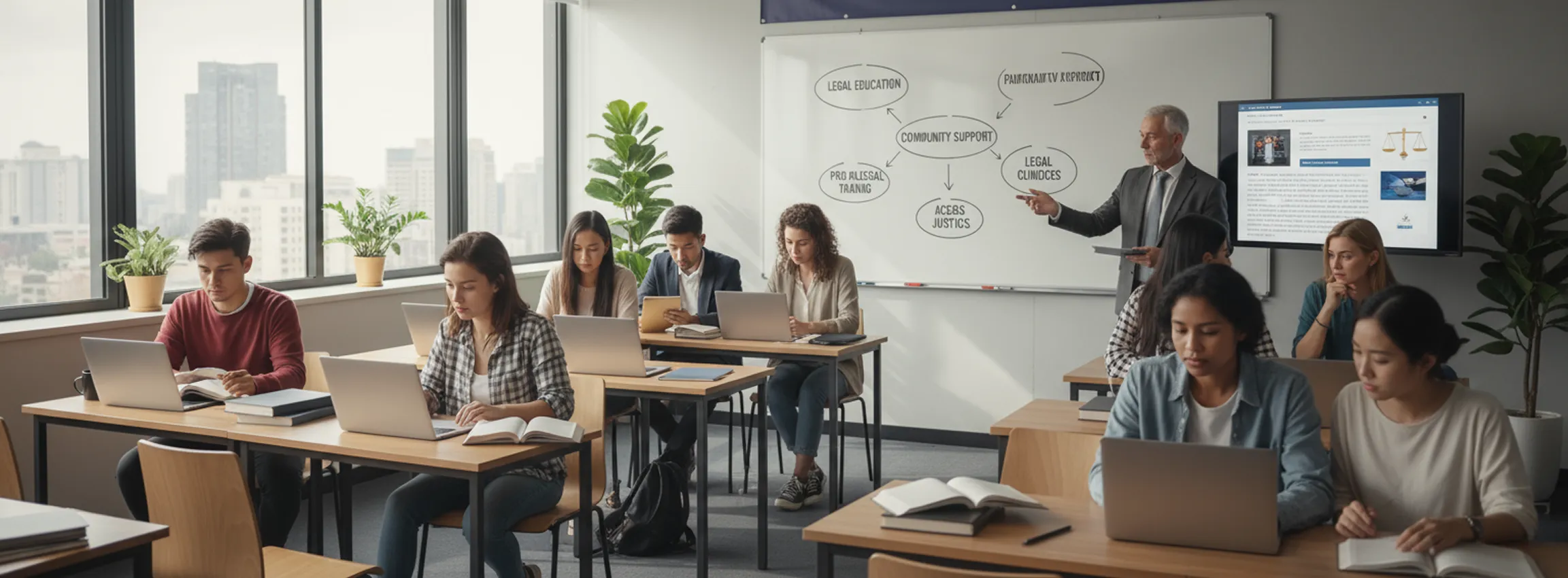 Classroom session teaching legal rights and justice reform topics.